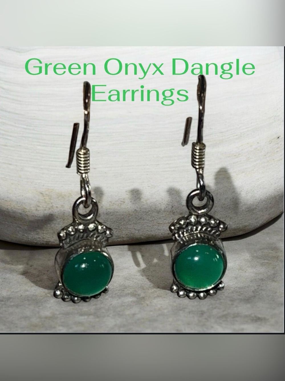 Green Onyx Dangle Sterling Silver Earrings NWOT